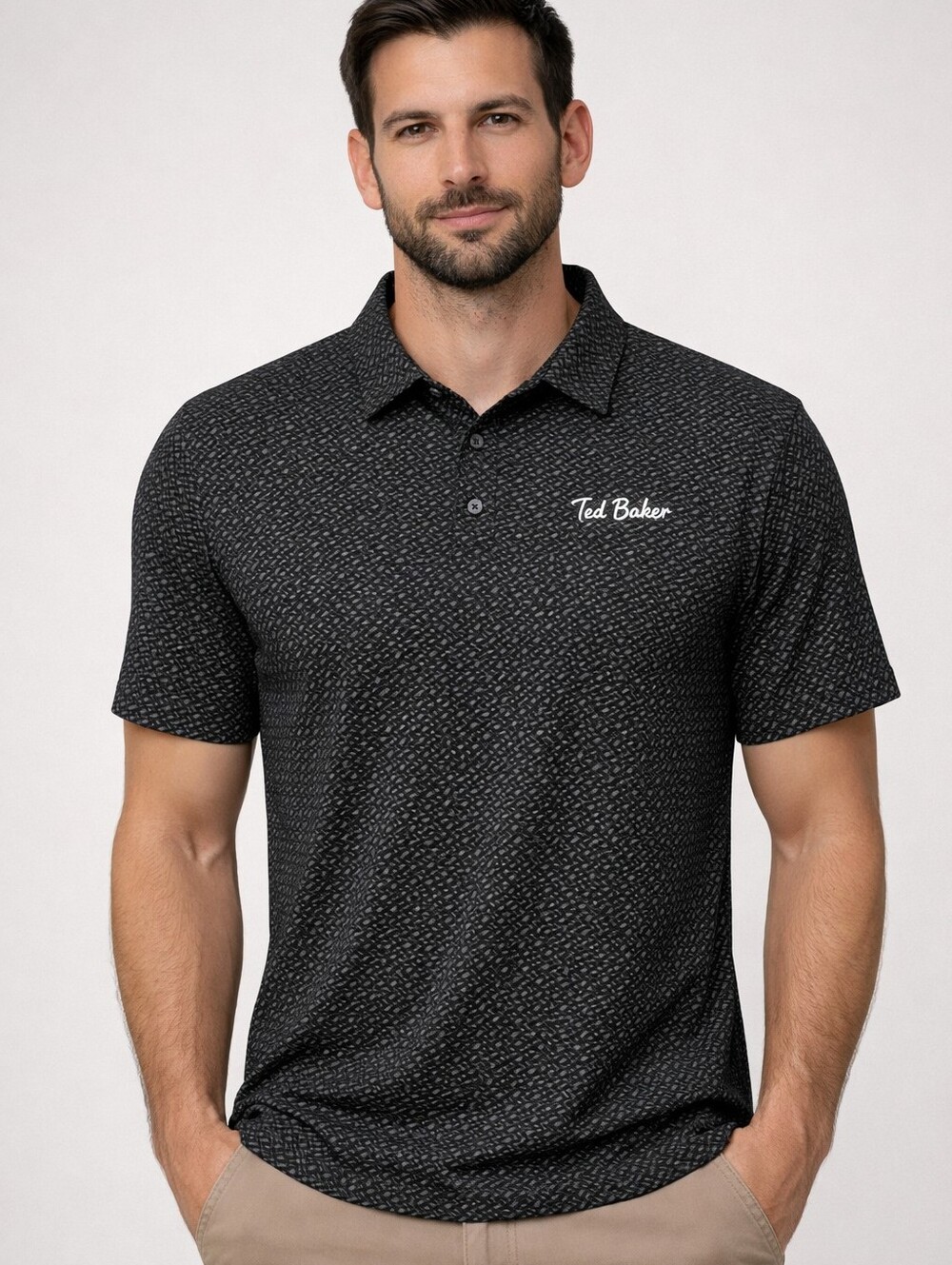 NWT Ted Baker Performance Golf Polo Mens Large Short Sleeve Black UPF 40 Wicking
